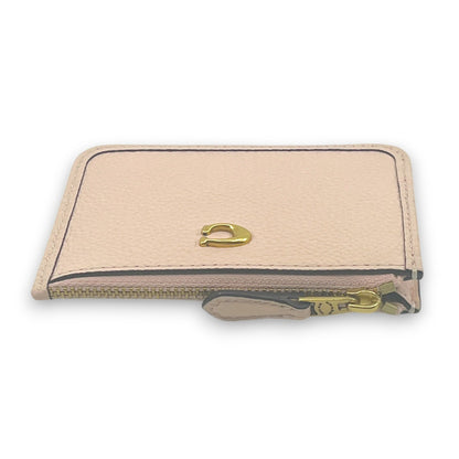 Coach Zip Card Case Coin Purse Light Pink Leather with Key Ring