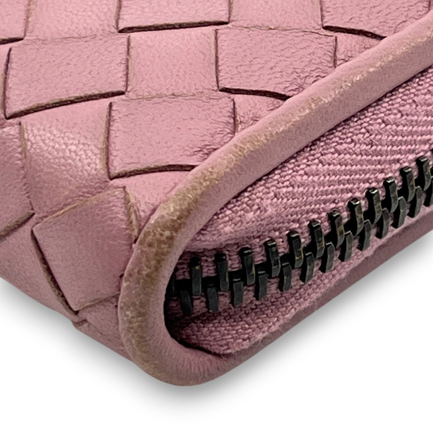 Bottega Veneta Intrecciato Leather Compact Zip-Around Wallet Pink