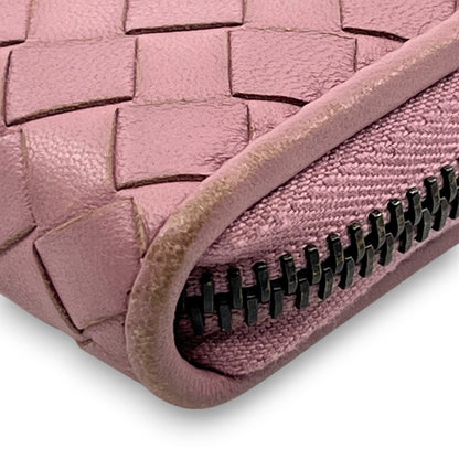 Bottega Veneta Intrecciato Leather Compact Zip-Around Wallet Pink