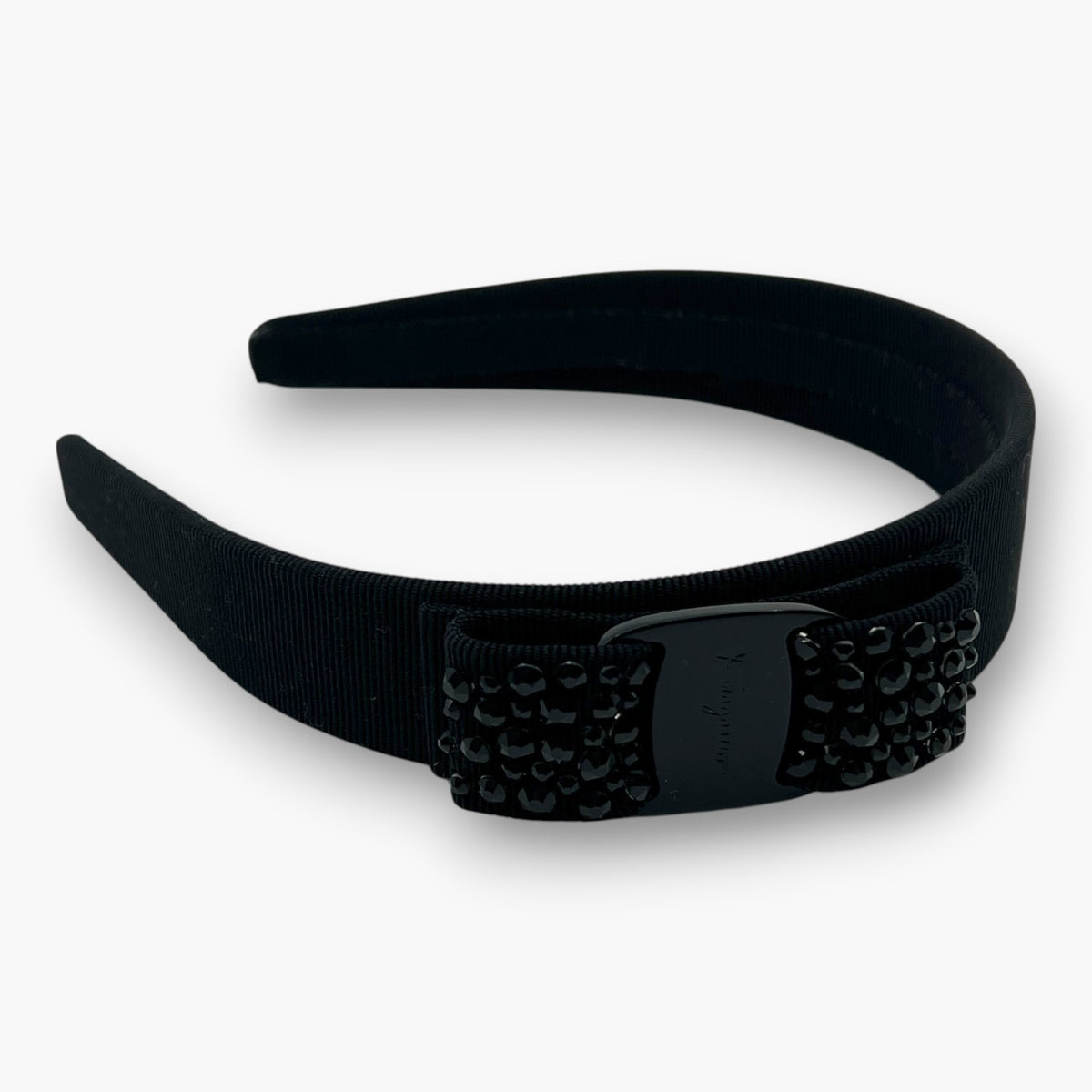 Salvatore Ferragamo Vara Ribbon Headband Crystal Black Italy W/ Dust Bag