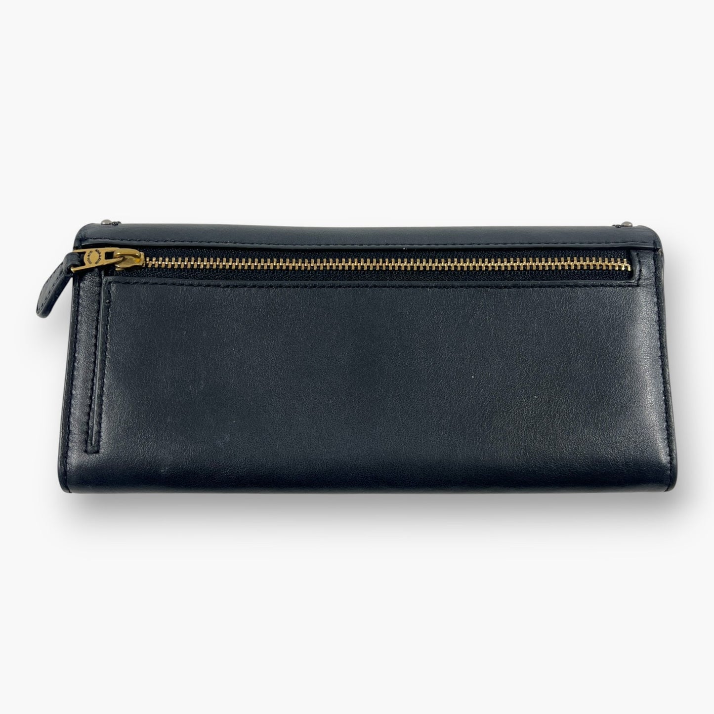 Coach Studded Scallop Flap Long Wallet Snap Closure Black Leather