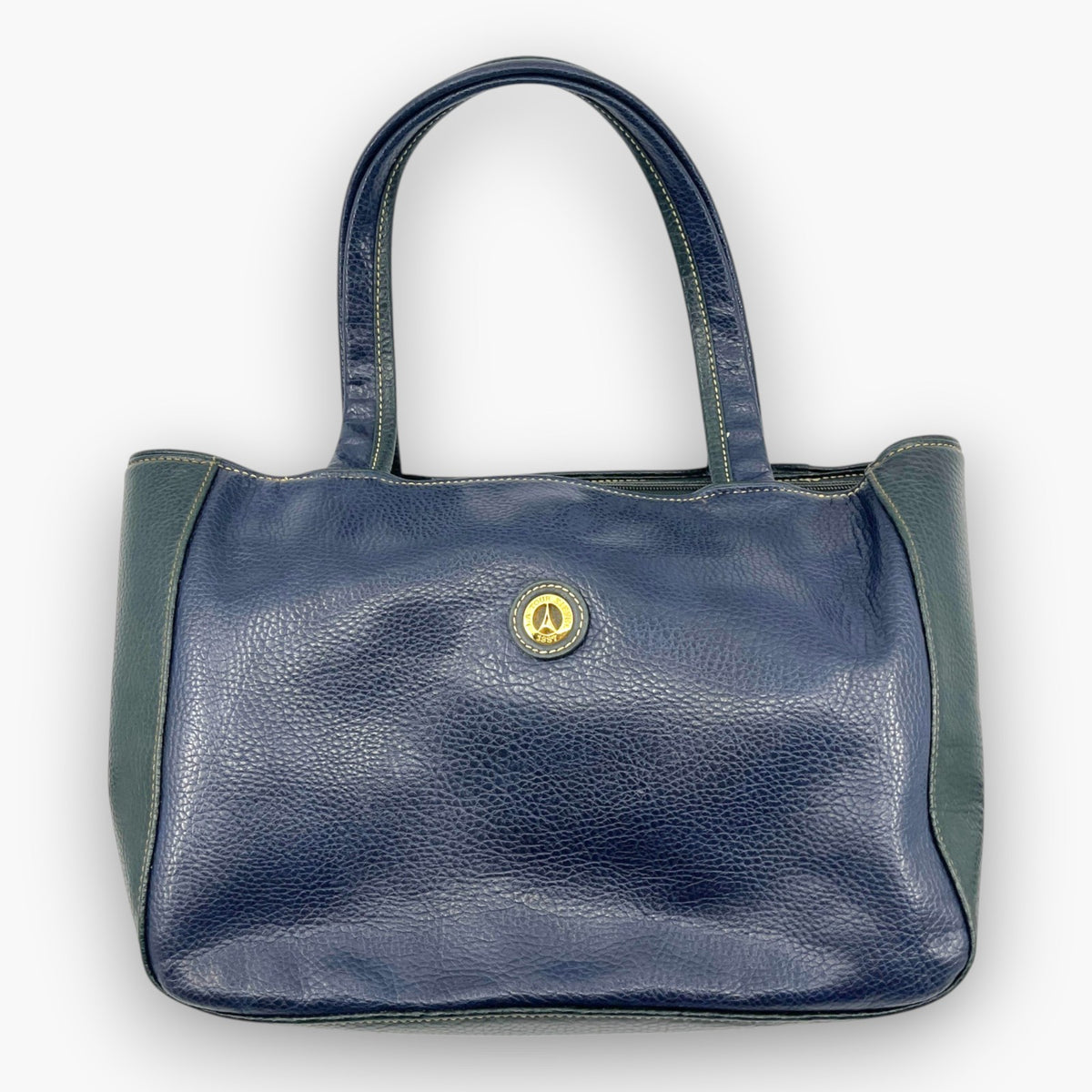 La Tour Eiffel 1887 Leather Handbag Tote Navy Blue Green Logo Badge