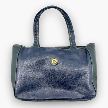 La Tour Eiffel 1887 Leather Handbag Tote Navy Blue Green Logo Badge