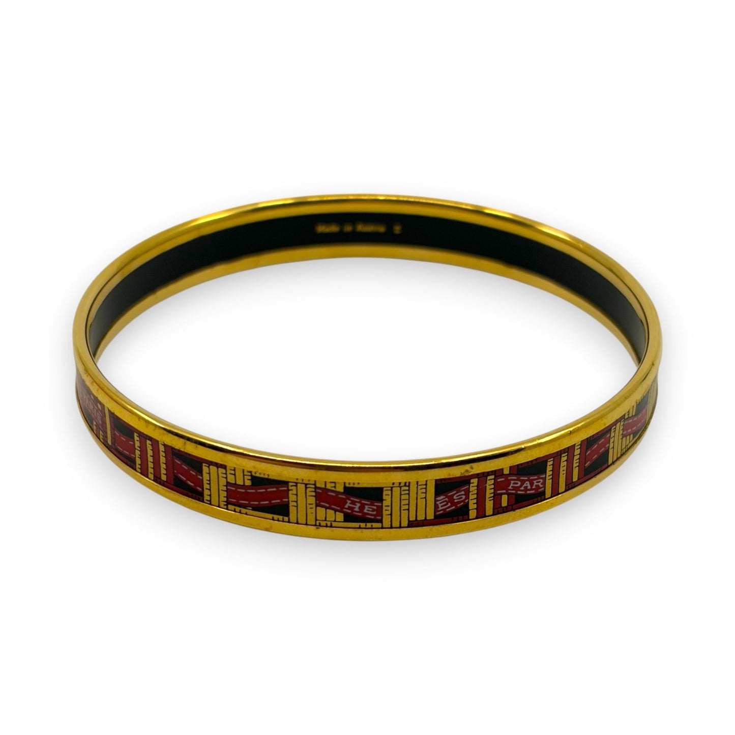 Hermes Enamel Bracelet Bangle Émail PM Gold Black w/ Box