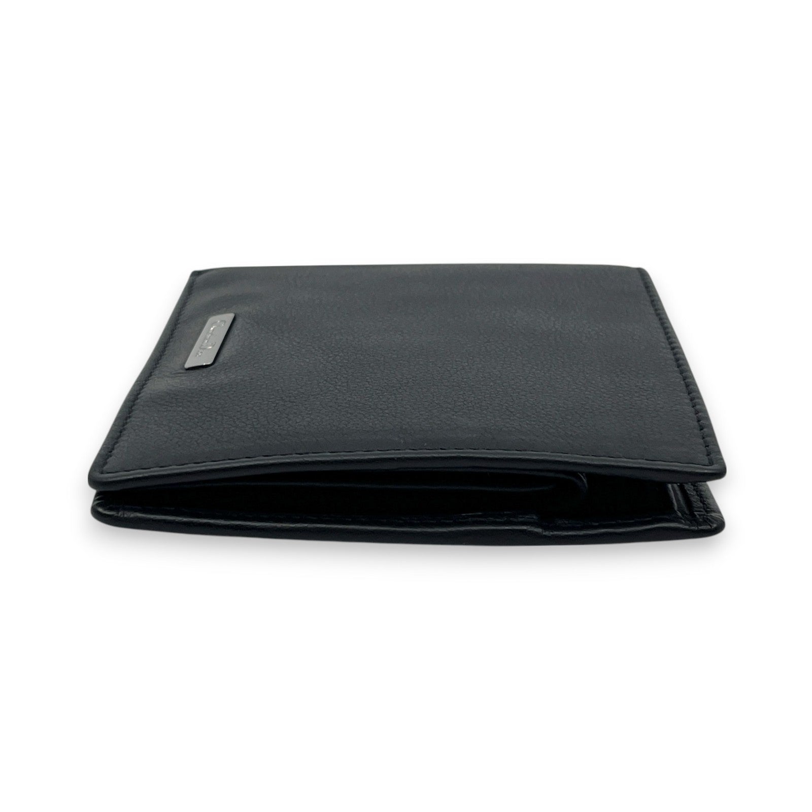 Christian Dior Black Leather Bifold Wallet with Silver Logo Plate