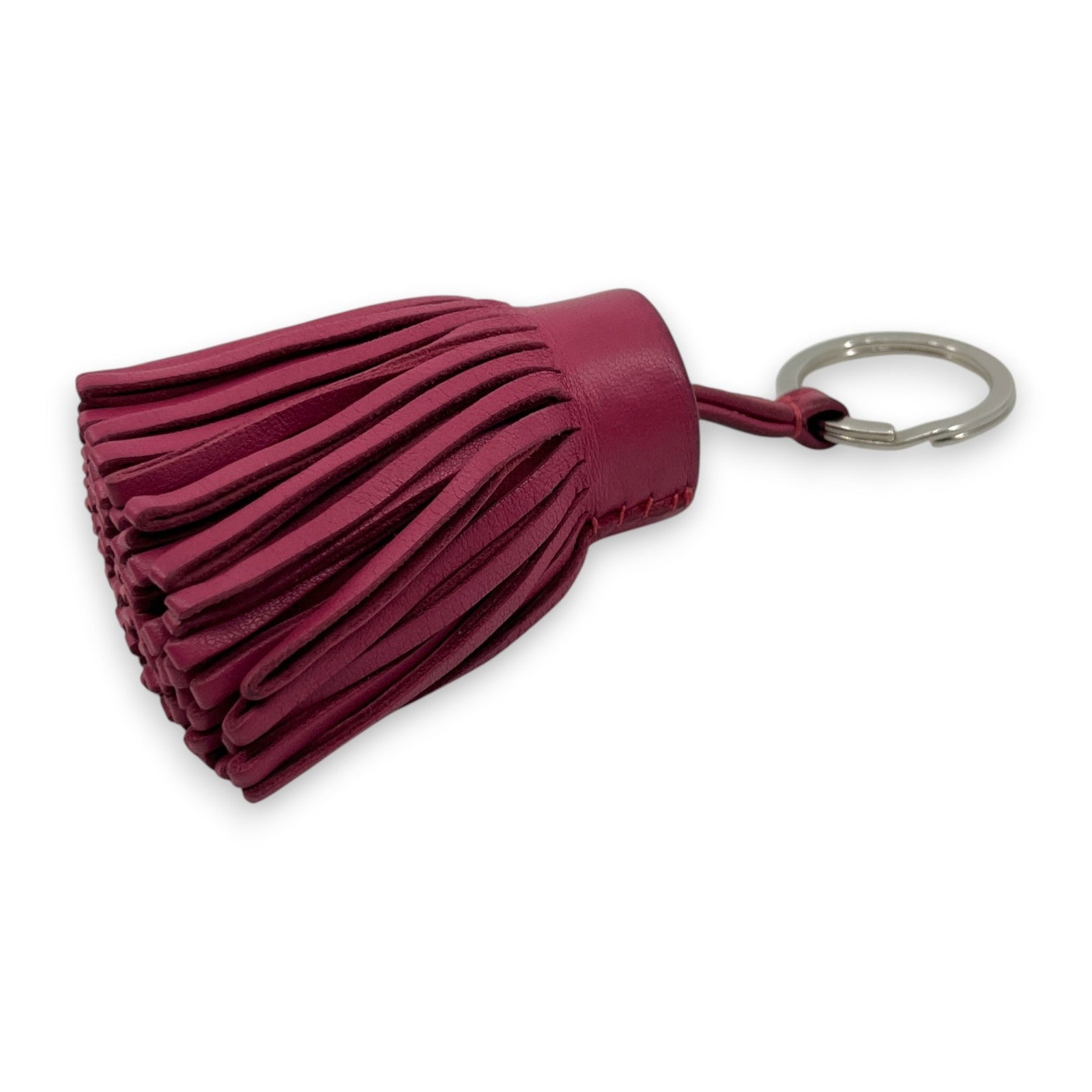 Hermès Carmen Rose Pourpre Pink Leather Tassel Key Ring Charm w/ Box