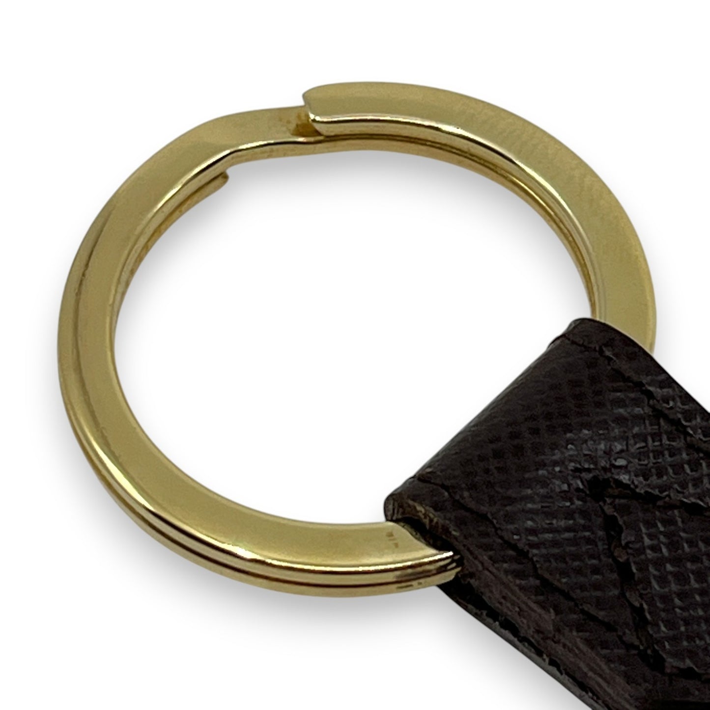 Salvatore Ferragamo Gold-Tone Gancini Key Ring Charm Dark Brown Leather w/ Box