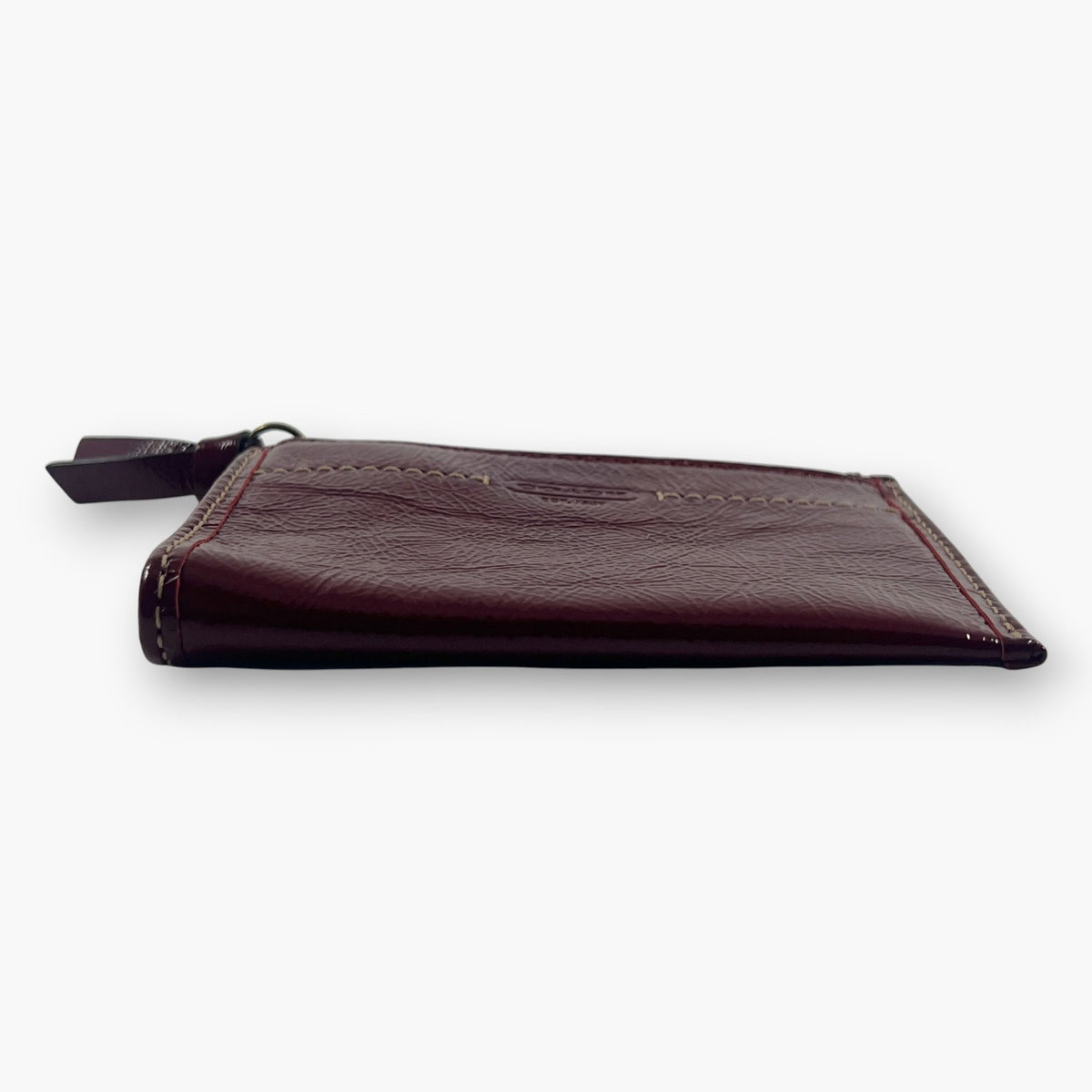 Coach Coin Case Key Ring Zip Wallet Patent Leather Burgundy