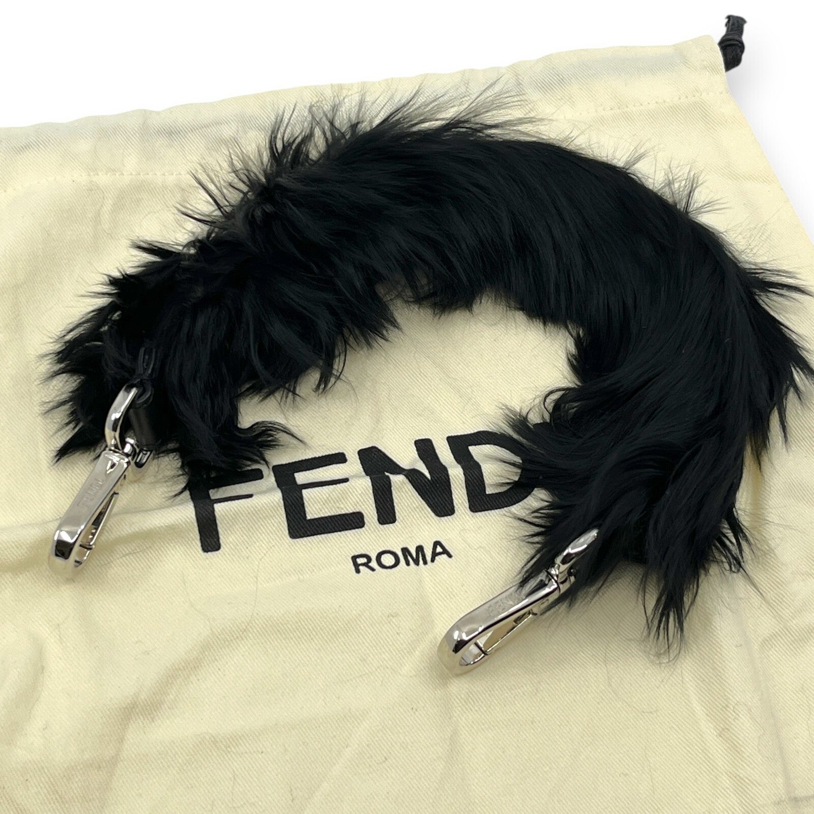 Fendi Strap You Mini Short Fur Bag Strap Black w/ Dust Bag
