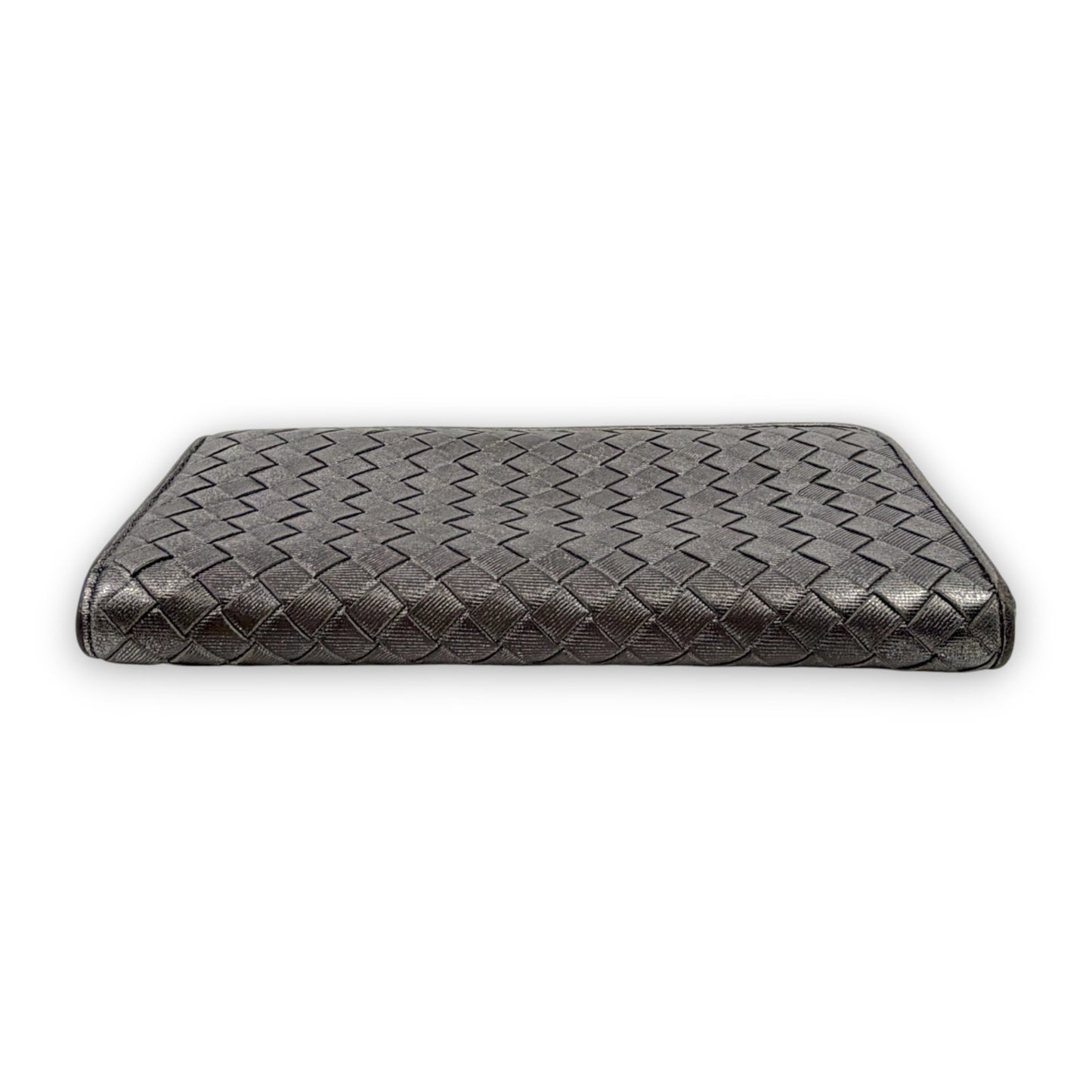 Bottega Veneta Intrecciato Long Wallet Silver Leather w/ Box
