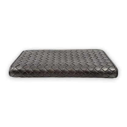 Bottega Veneta Intrecciato Long Wallet Silver Leather w/ Box