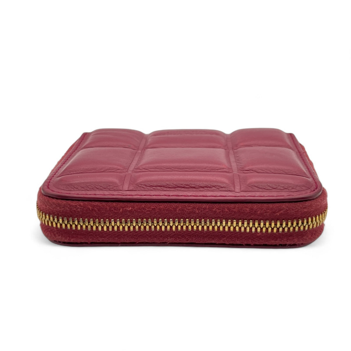 Bottega Veneta Padded Paper Calf Mini Wallet Burgundy Red Zipper
