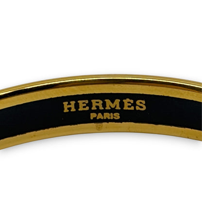Hermes Enamel Bracelet Bangle Émail PM Gold Black w/ Box