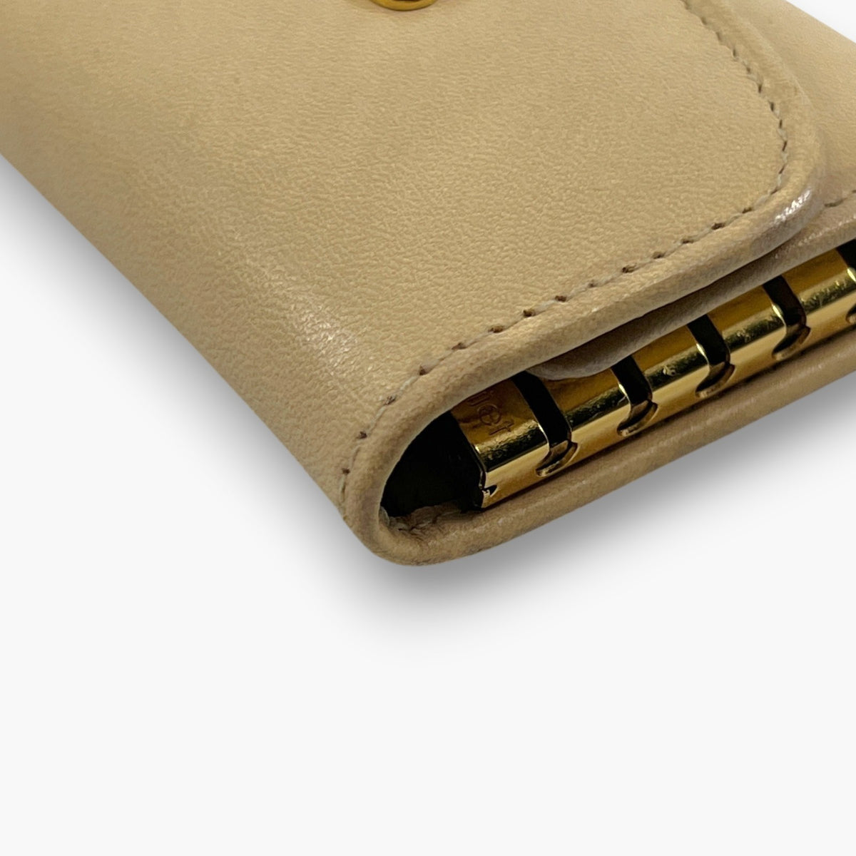 BALLY Leather Key Case 6 Hooks Beige Gold Tone Logo Made in Italy