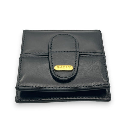 Bally Logo Plated Leather Coin Purse Wallet Black Compact