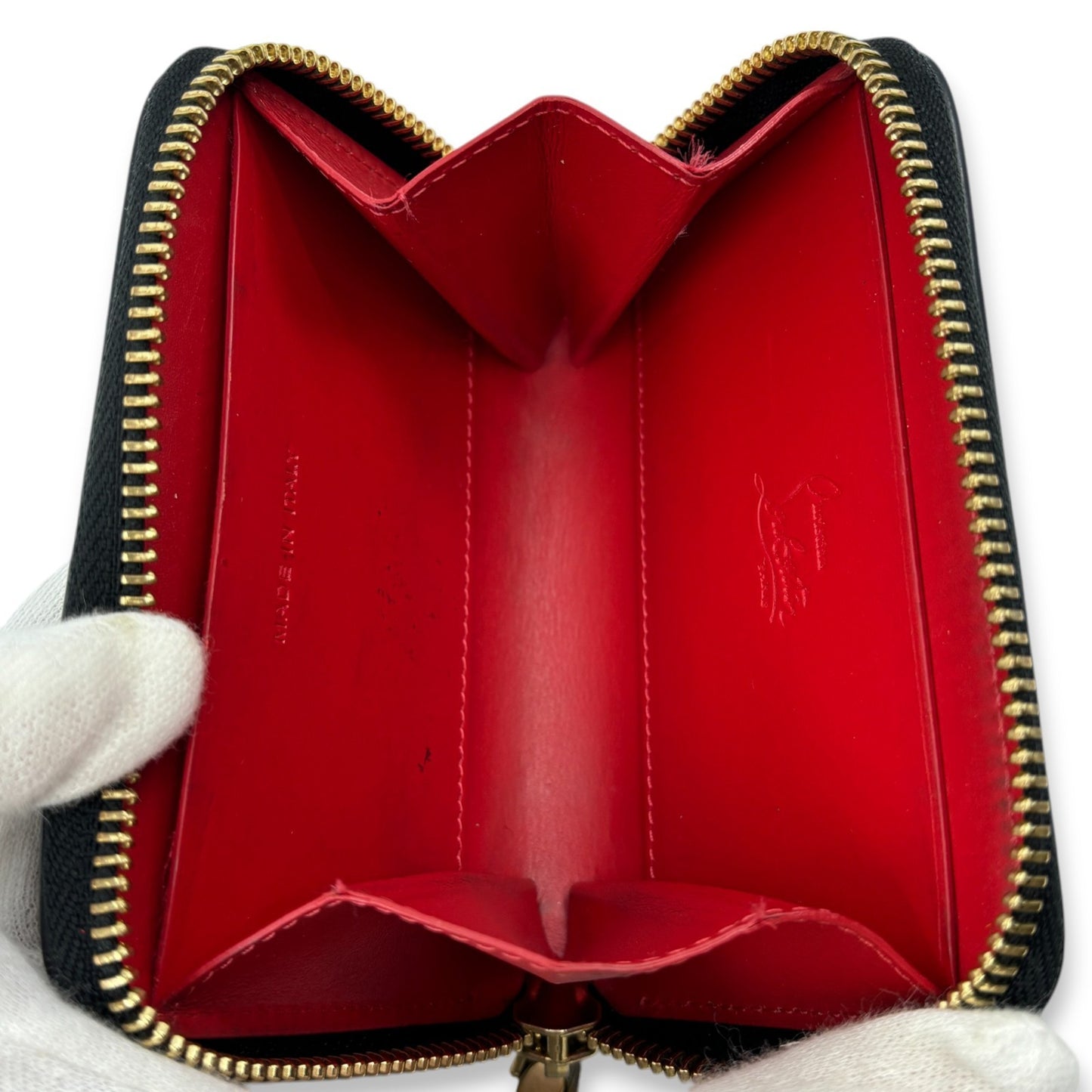 Christian Louboutin Panettone Black Leather Zip Wallet w/ Spikes Box Dust Bag