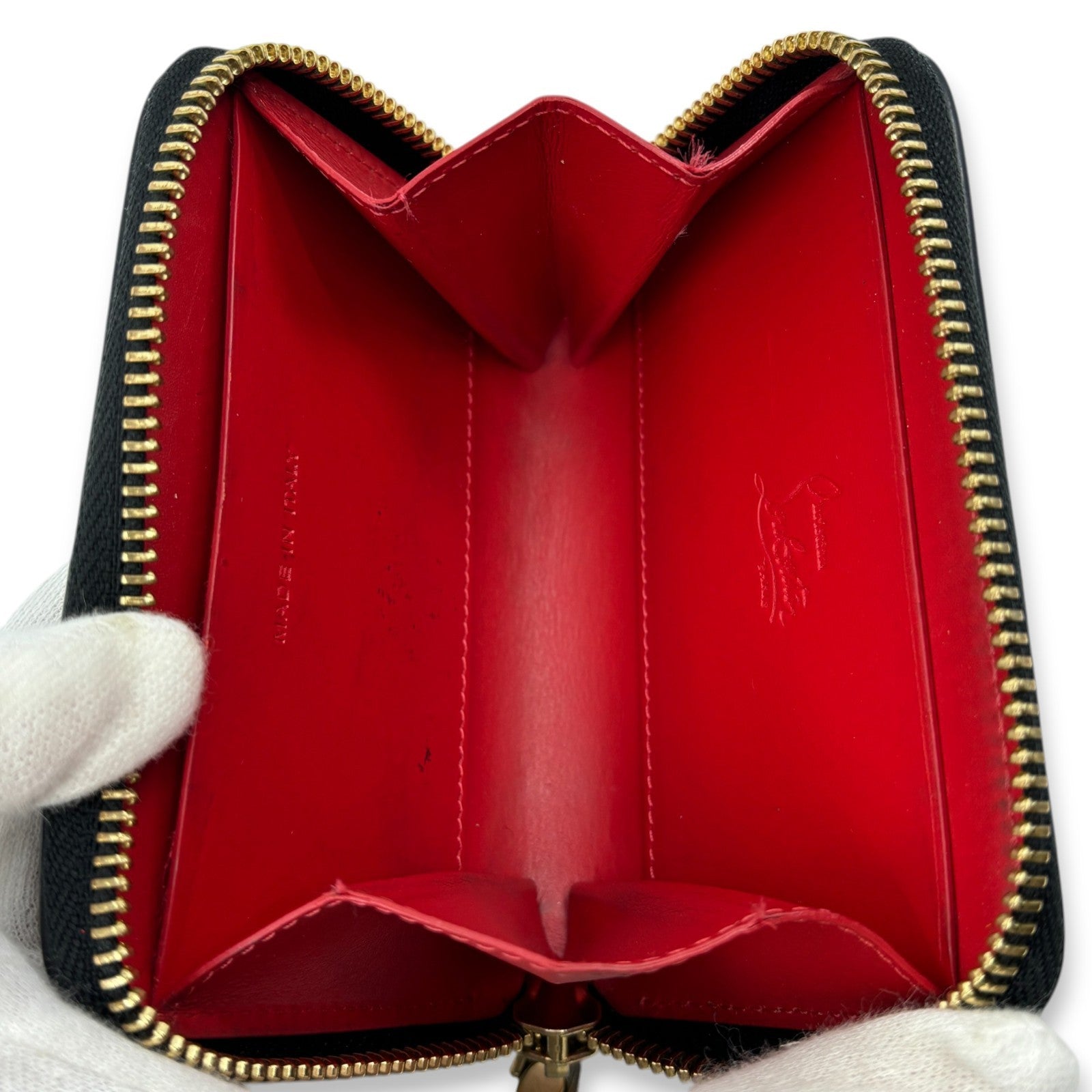 Christian Louboutin Panettone Black Leather Zip Wallet w/ Spikes Box Dust Bag