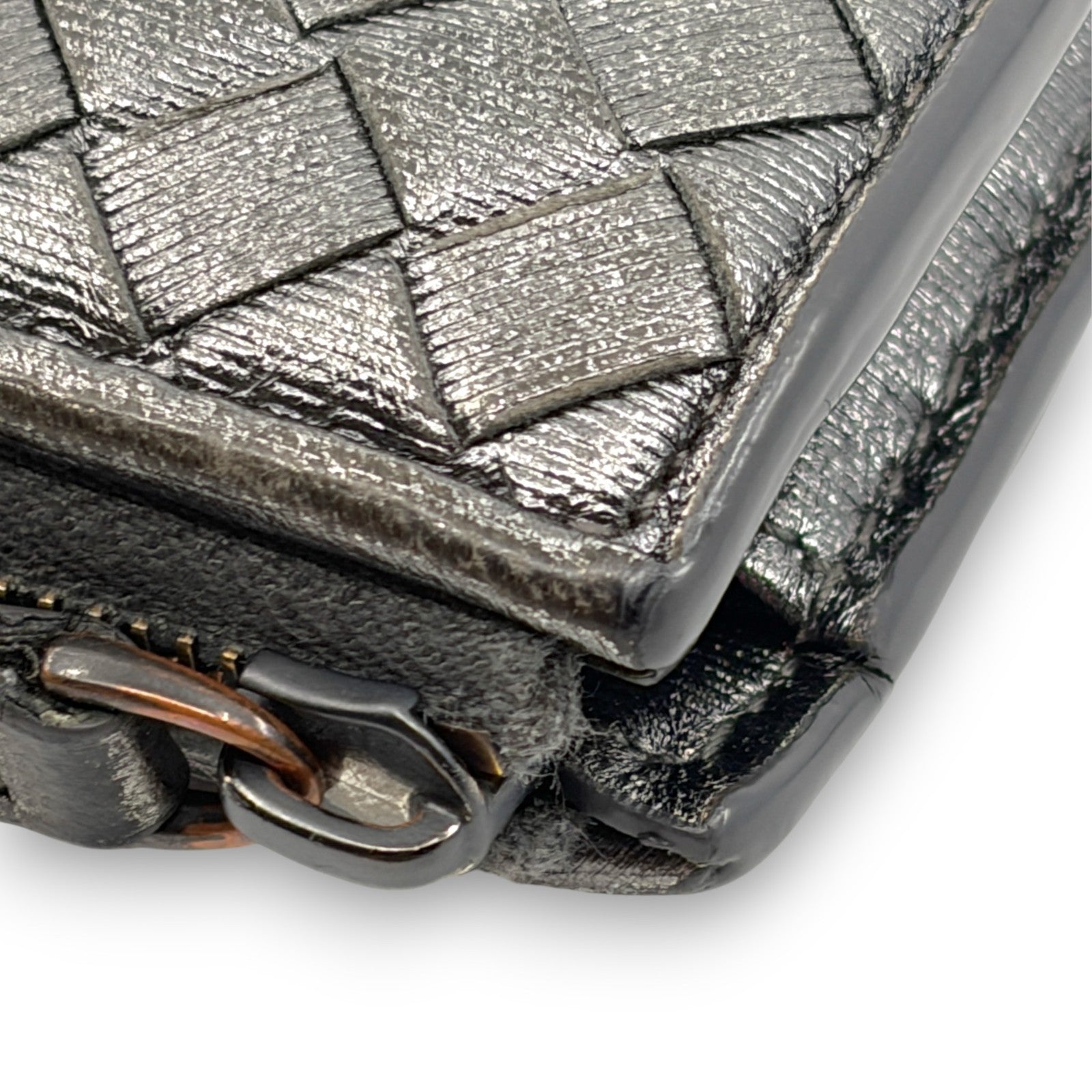 Bottega Veneta Intrecciato Long Wallet Silver Leather w/ Box