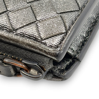 Bottega Veneta Intrecciato Long Wallet Silver Leather w/ Box