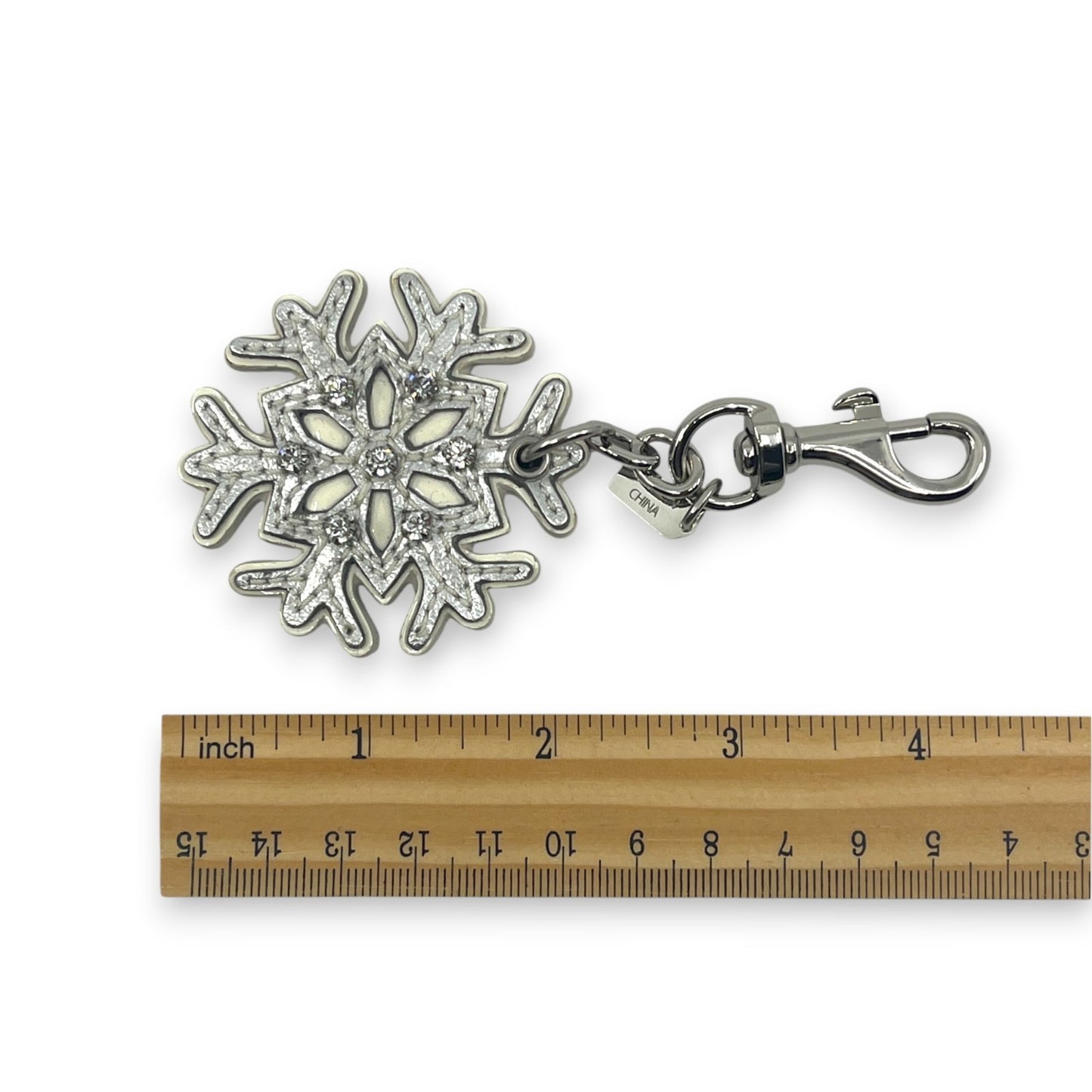 Coach Snowflake Keychain Bag Charm in Silver with Rhinestone