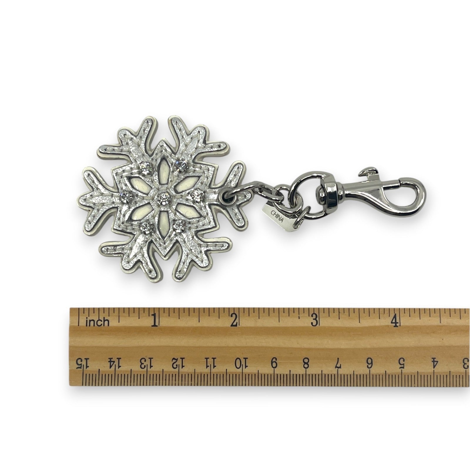 Coach Snowflake Keychain Bag Charm in Silver with Rhinestone