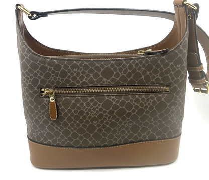 Nina Rich Leather Shoulder Bag Brown Key Case Necklace 3 Set