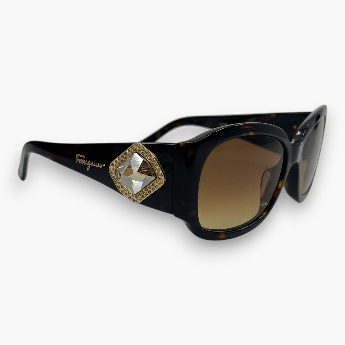 Ferragamo Rhinestone Sunglasses Brown Tortoise 2146-B W/ Case Box