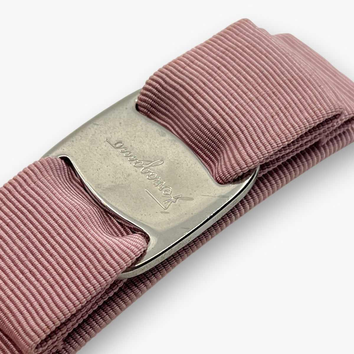 Salvatore Ferragamo Vara Bow Hair Clip Barrette Pink Silver-tone  w/ Box