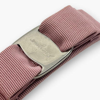 Salvatore Ferragamo Vara Bow Hair Clip Barrette Pink Silver-tone  w/ Box