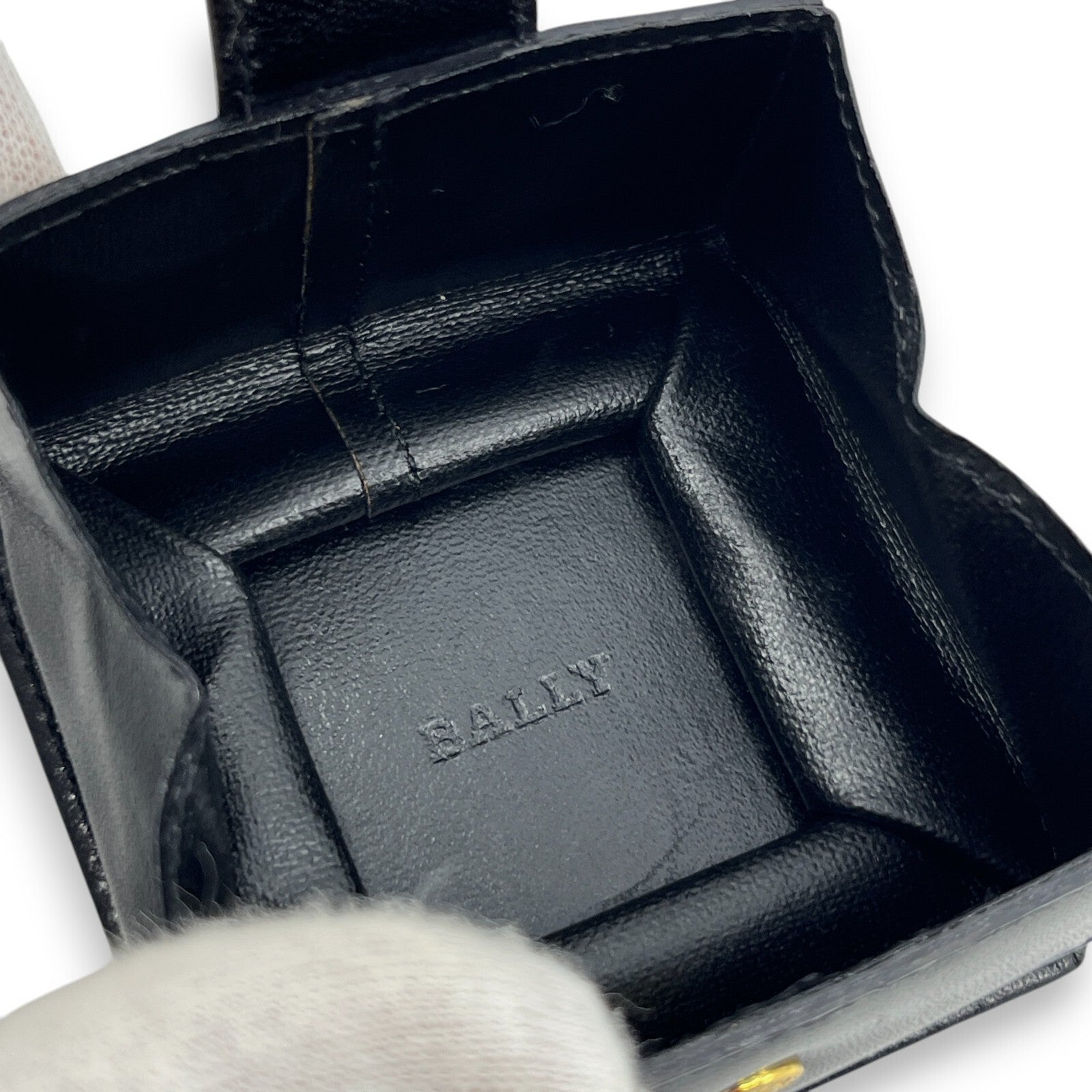Bally Compact Leather Coin Wallet in Black w/ Box and Dust Bag