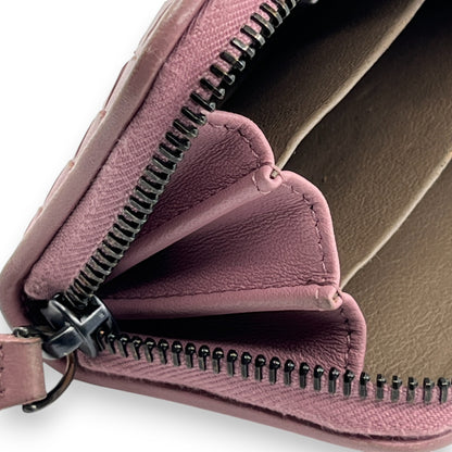 Bottega Veneta Intrecciato Leather Compact Zip-Around Wallet Pink