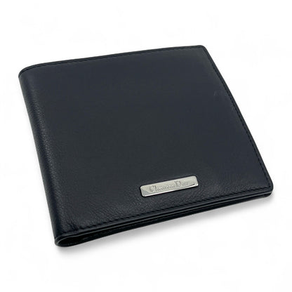 Christian Dior Black Leather Bifold Wallet with Silver Logo Plate