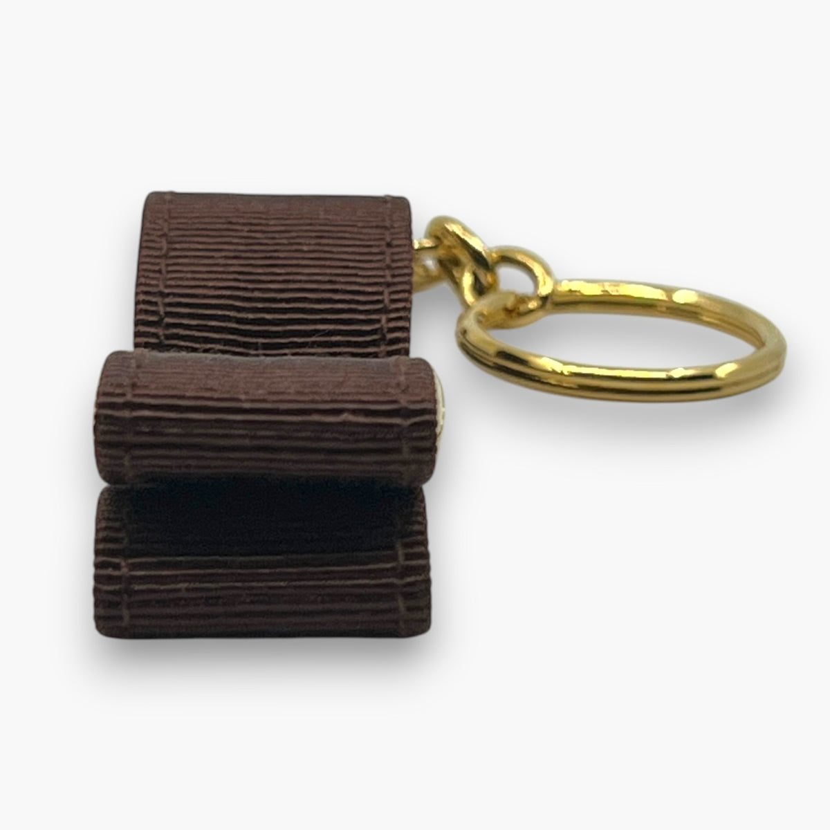 Ferragamo Vara Ribbon Keychain Key Ring Brown Gold 22-3055 W/ Box Card