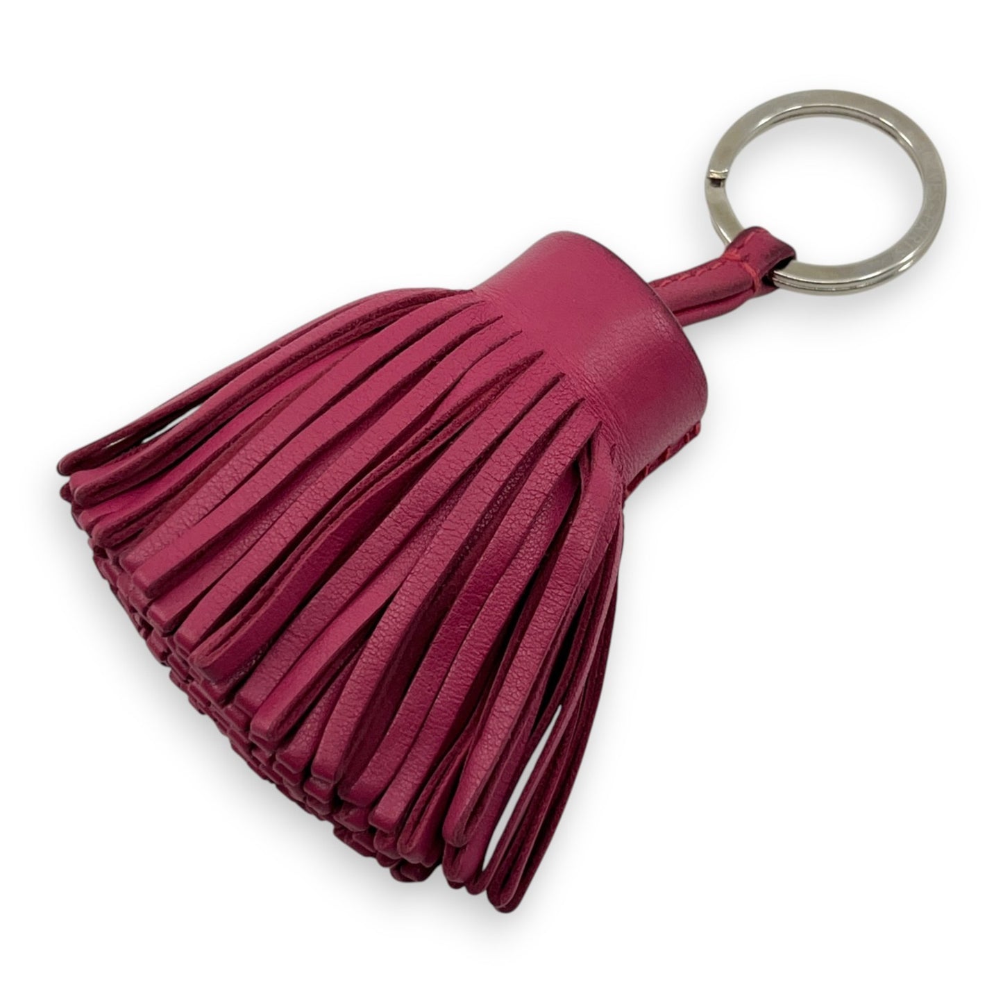 Hermès Carmen Rose Pourpre Pink Leather Tassel Key Ring Charm w/ Box