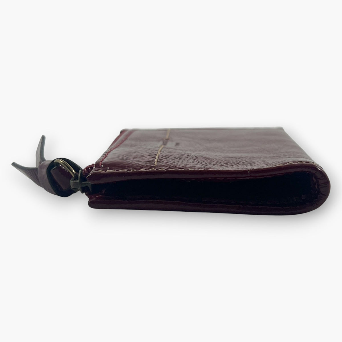 Coach Coin Case Key Ring Zip Wallet Patent Leather Burgundy