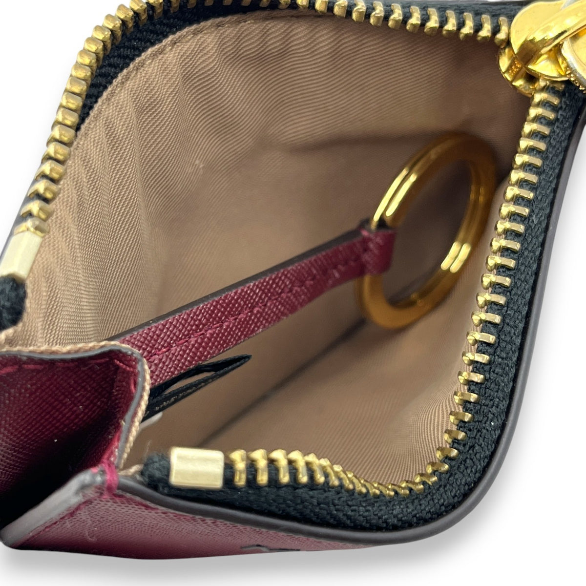 Marc Jacobs Burgundy Leather Zip Card Case Wallet Key Ring ID Window