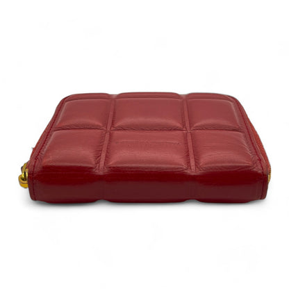 Bottega Veneta Padded Paper Calf Mini Wallet Burgundy Red Zipper