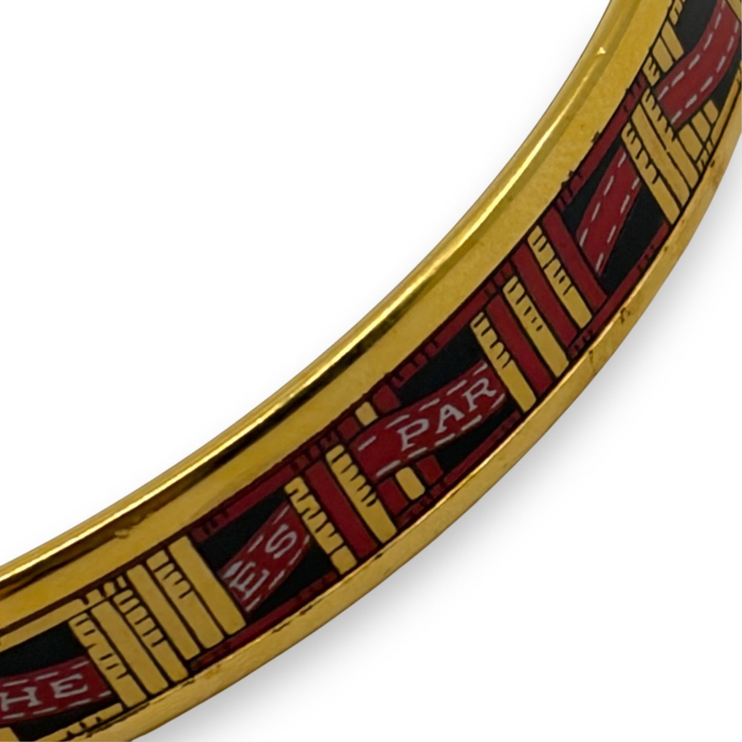 Hermes Enamel Bracelet Bangle Émail PM Gold Black w/ Box