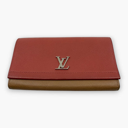 Louis Vuitton Portefeuille Lockme II Long Wallet Pink Beige Leather